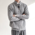 Men's Cardigan – Slim Fit – Wool Blend with Rib Structure – Zipper and High Collar