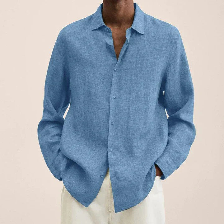 Men's Shirt - Lightweight Linen - Classic Fit - Long Sleeve with Button Closure