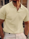 Men's Polo T-Shirt - Ribbed Knit - Short Sleeves - V-Neck - Comfortable & Stylish