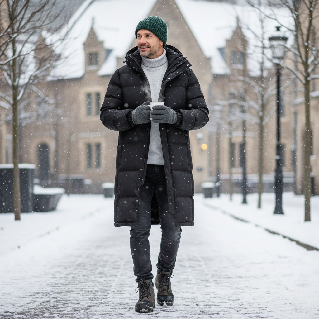 Windproof Quilted Hooded Long Down Jacket