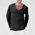 Men's T-shirt – Cotton Linen Blend – Relaxed Fit – V-neck – Long-sleeved