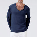 Men's T-shirt – Cotton Linen Blend – Relaxed Fit – V-neck – Long-sleeved
