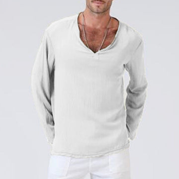 Cotton Linen Blend Relaxed V-Neck T-shirt