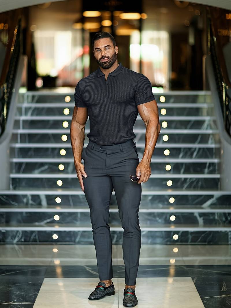Men's Polo Shirt - Ribbed Knit - Slim Fit - Short-Sleeved - Stylish & Comfortable