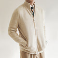 Men's Cardigan – Slim Fit – Wool Blend with Rib Structure – Zipper and High Collar