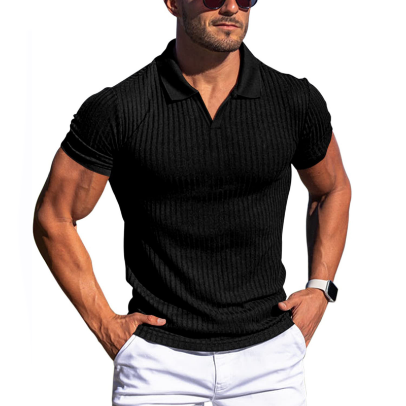 Herre Polo Shirt - Strik - Slim Fit - Ribbet Tekstur - Kort Ærme