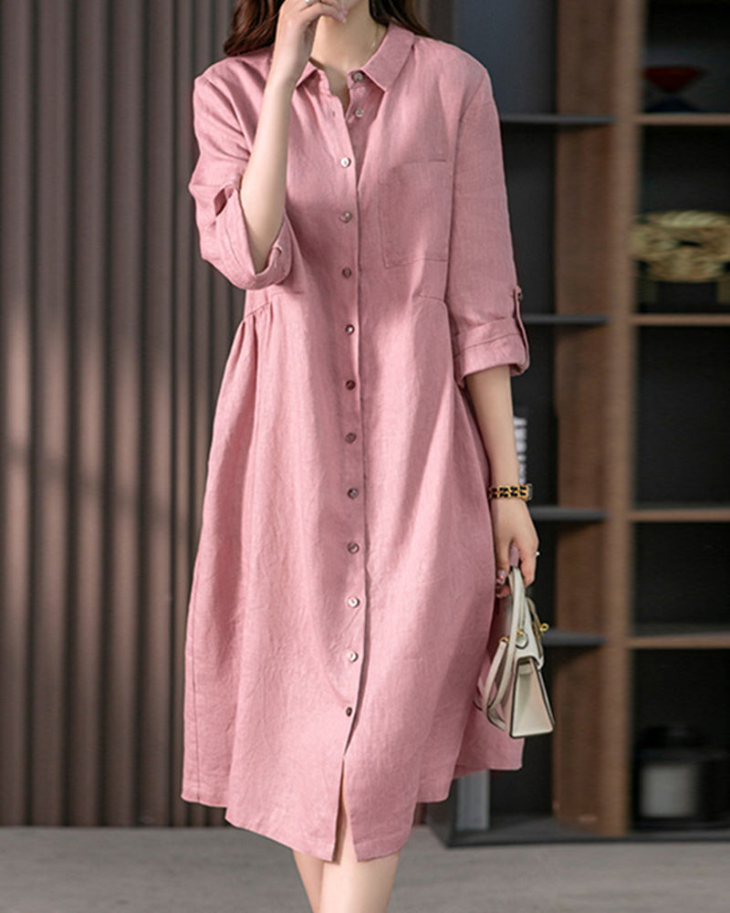Lightweight Knee-Length A-Line Shirt Dress