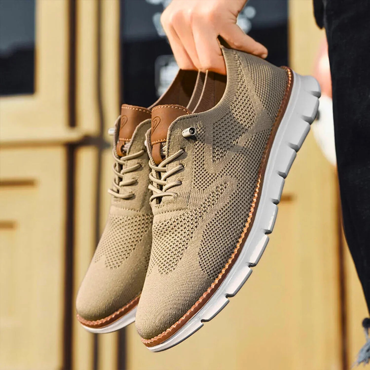 Men's Sneakers – Breathable Knit – Flexible Lightweight Sole – Lace Closure