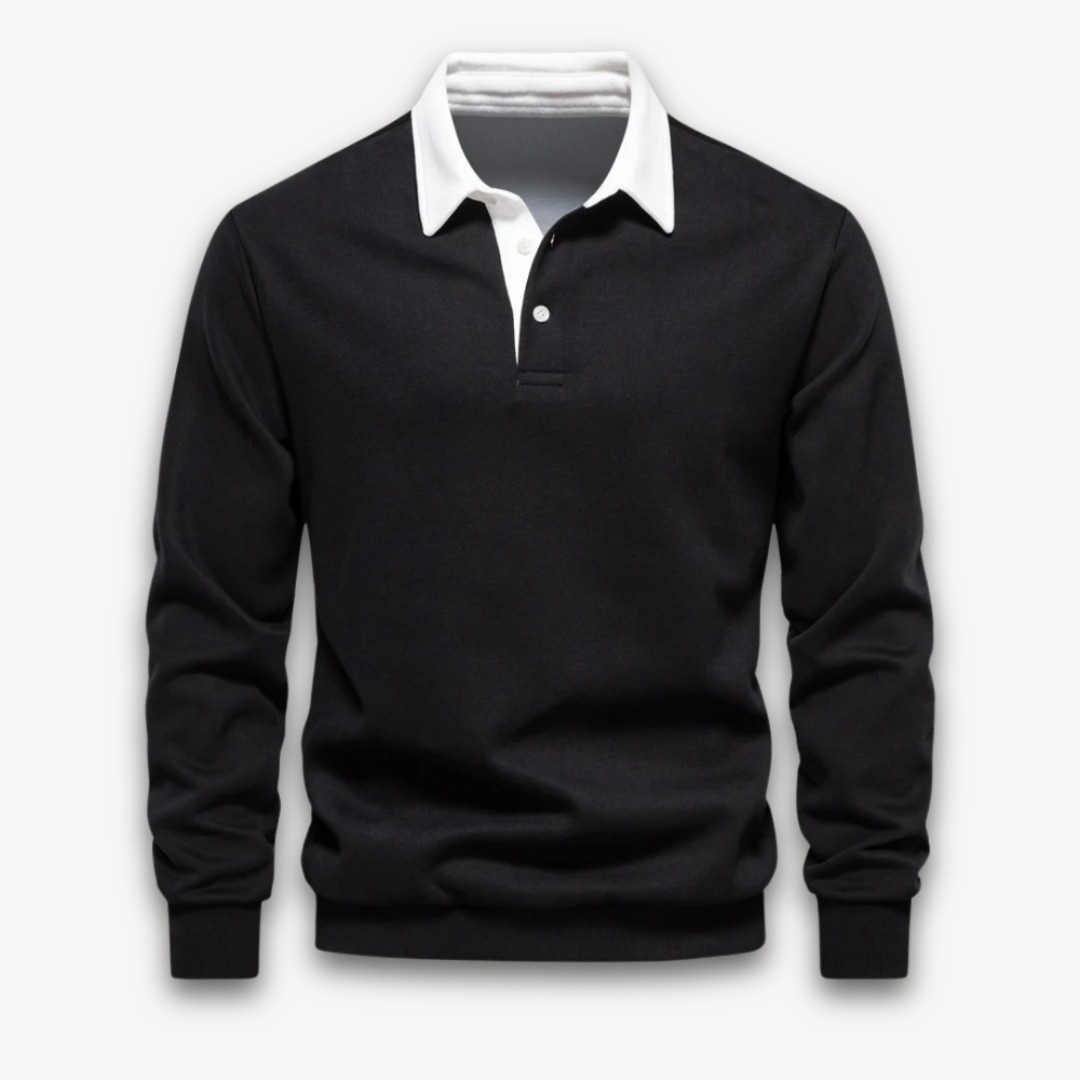 Men's Polo Sweater – Regular Fit – Long-Sleeved – Soft Knitted Natural Fiber