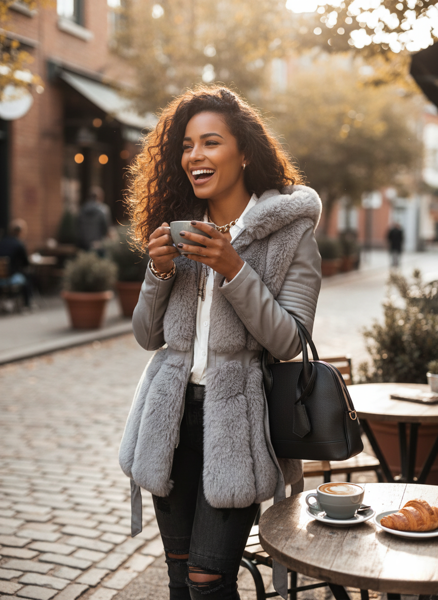 Faux Fur Collar Belted Tailored Jacket