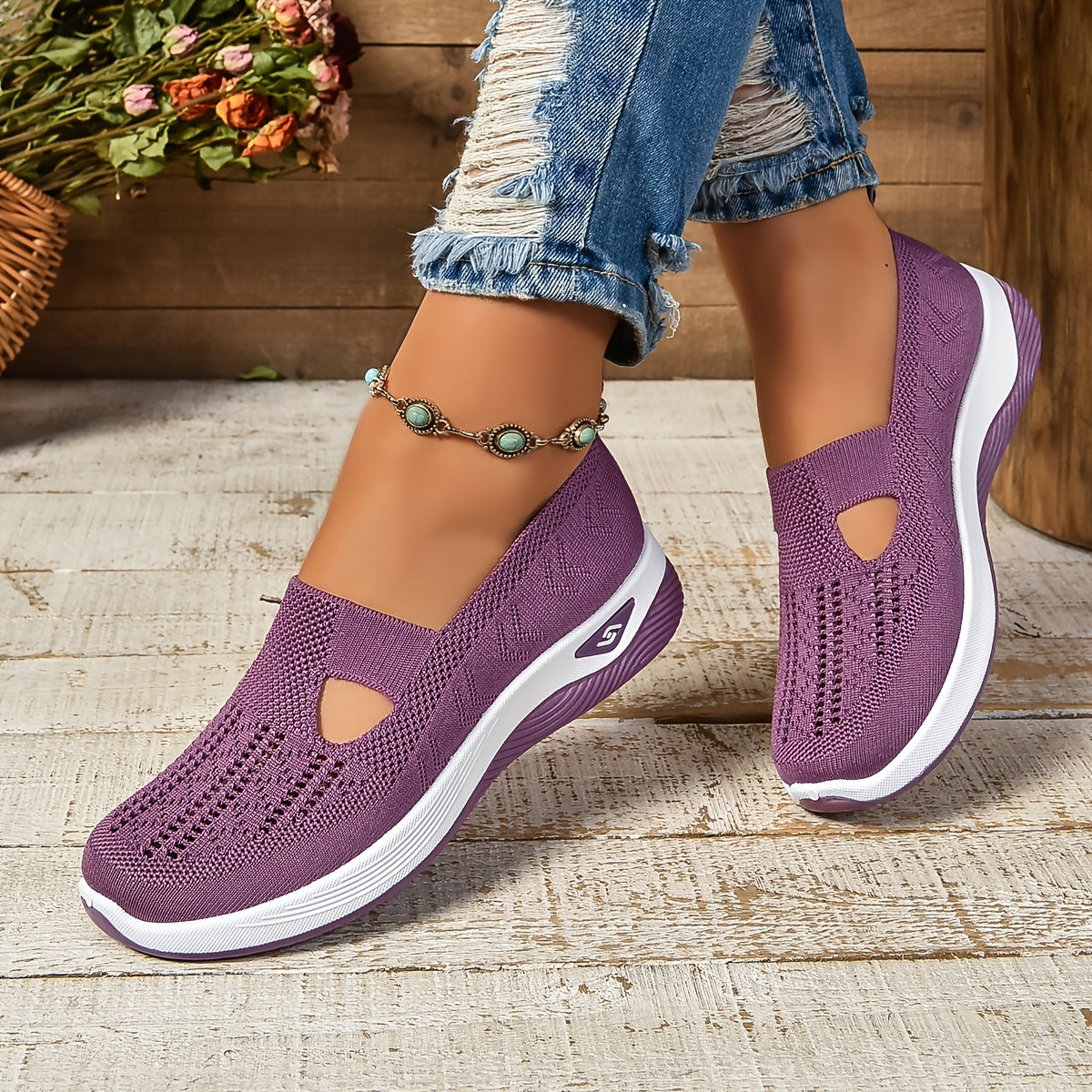 Women's Slip-On Sneakers – Breathable Knit – Cushioned Sole – Low Profile Comfort