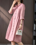 Women's Shirt Dress - Knee-Length A-Line - Lightweight Fabric - 3/4 Sleeves with Buttons