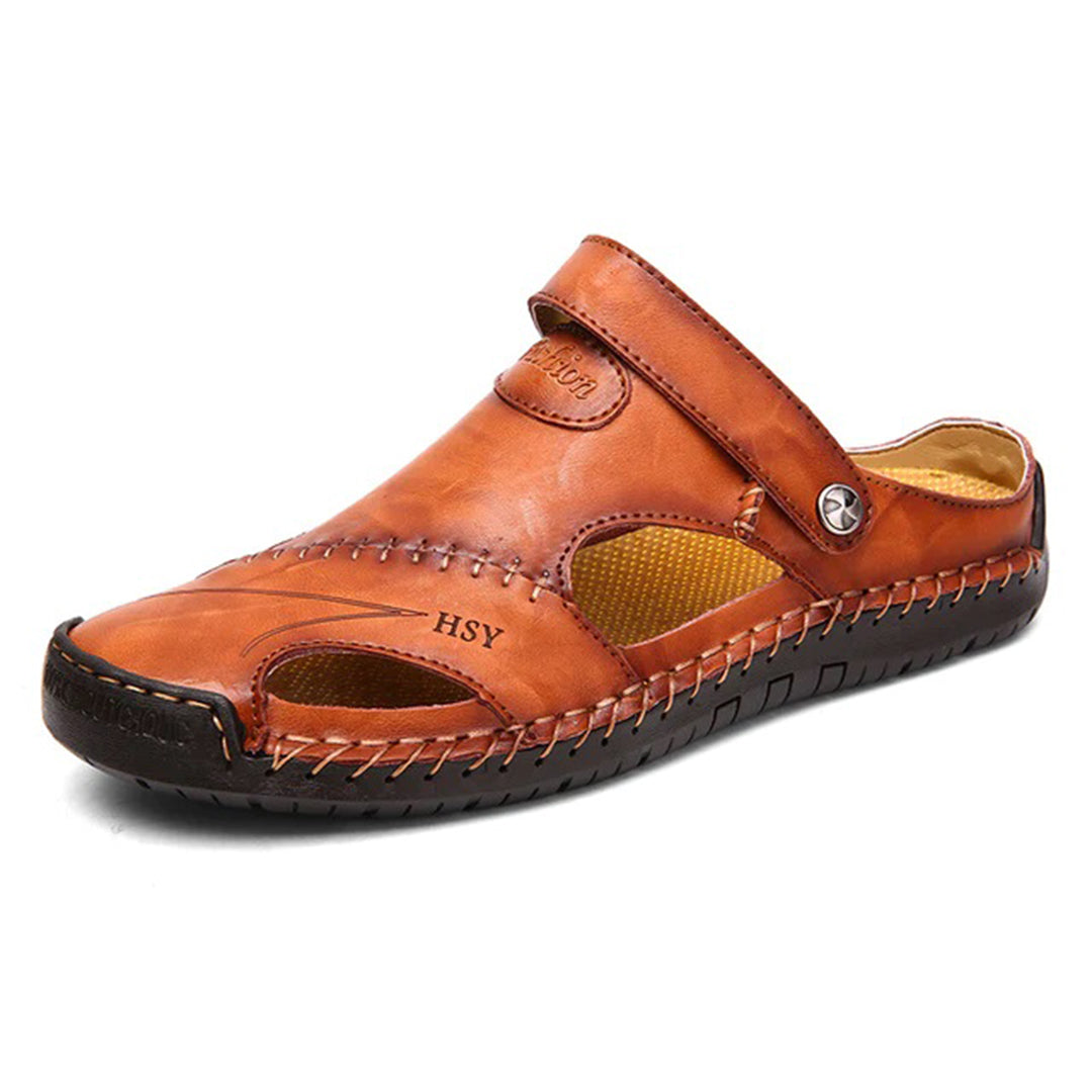 Herresandal - Læder Slip-on - Lukket Tå - Åndbar med Stropdetalje