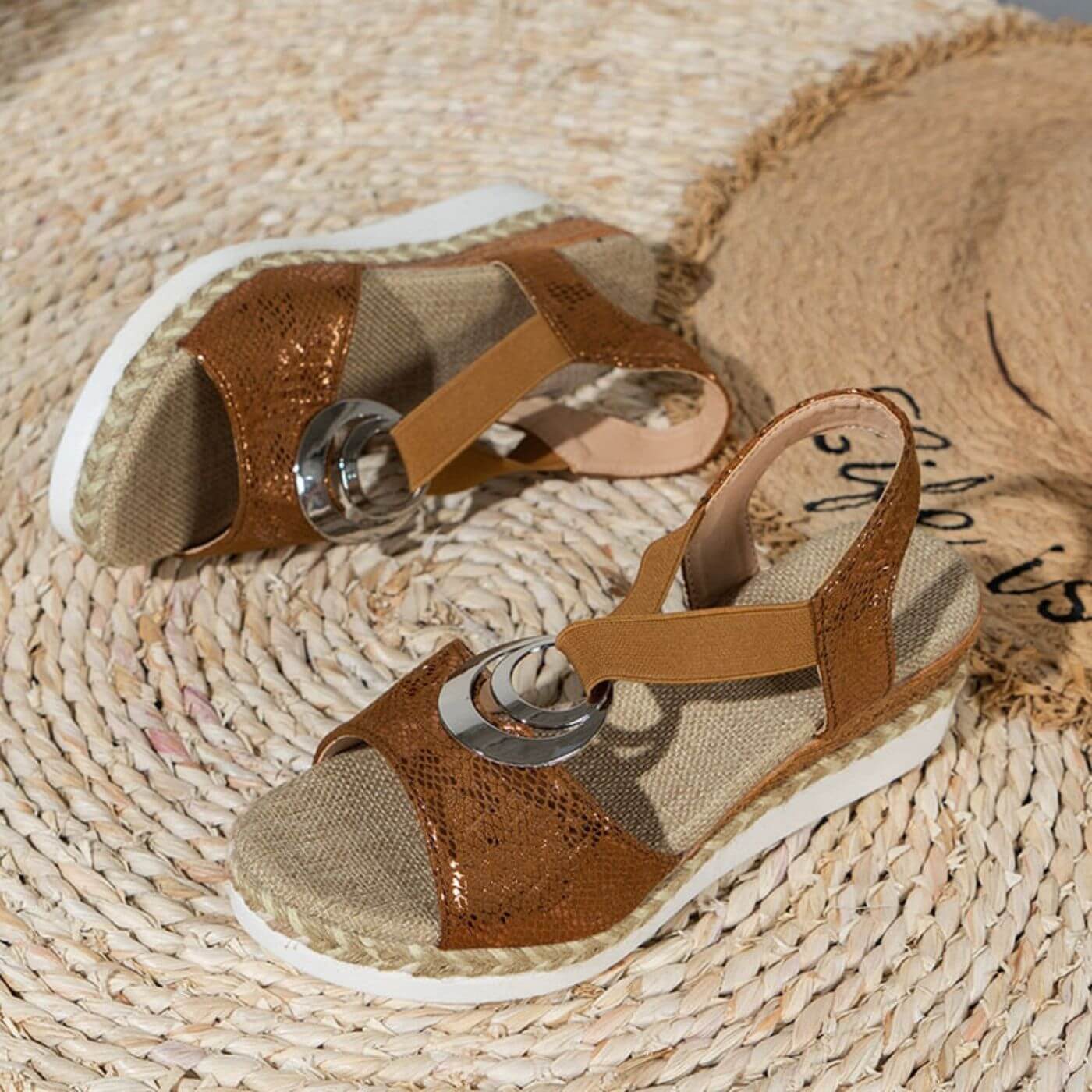 Women's Sandals – Open Toe – Wedge Heel with Braid – Orthopedic Support – Casual Fit
