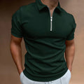 Men's Polo Shirt - Short Sleeved - Zip Collar - Slim Fit - Modern Casual Look