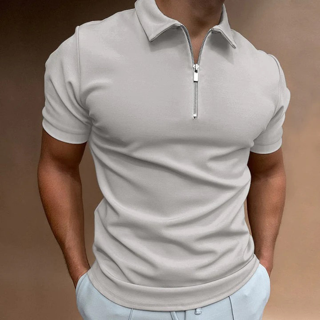 Men's Polo Shirt - Short Sleeved - Zip Collar - Slim Fit - Modern Casual Look