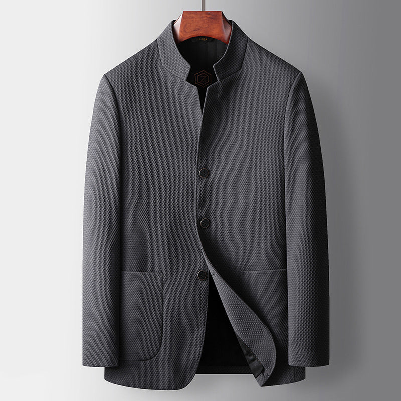 Men's Blazer – Tailored Fit – Wool Blend – Mandarin Collar – Single-Breasted