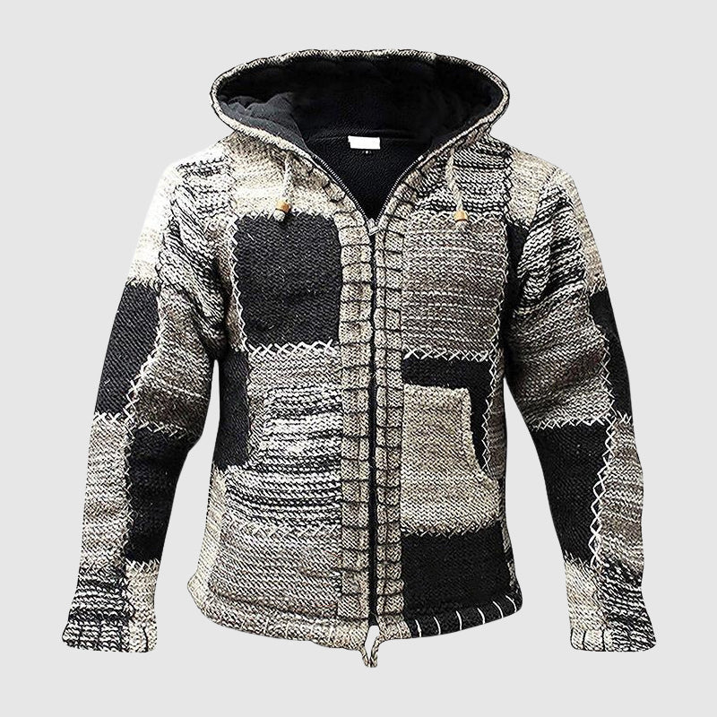 Wool Blend Knitted Zip Front Hoodie