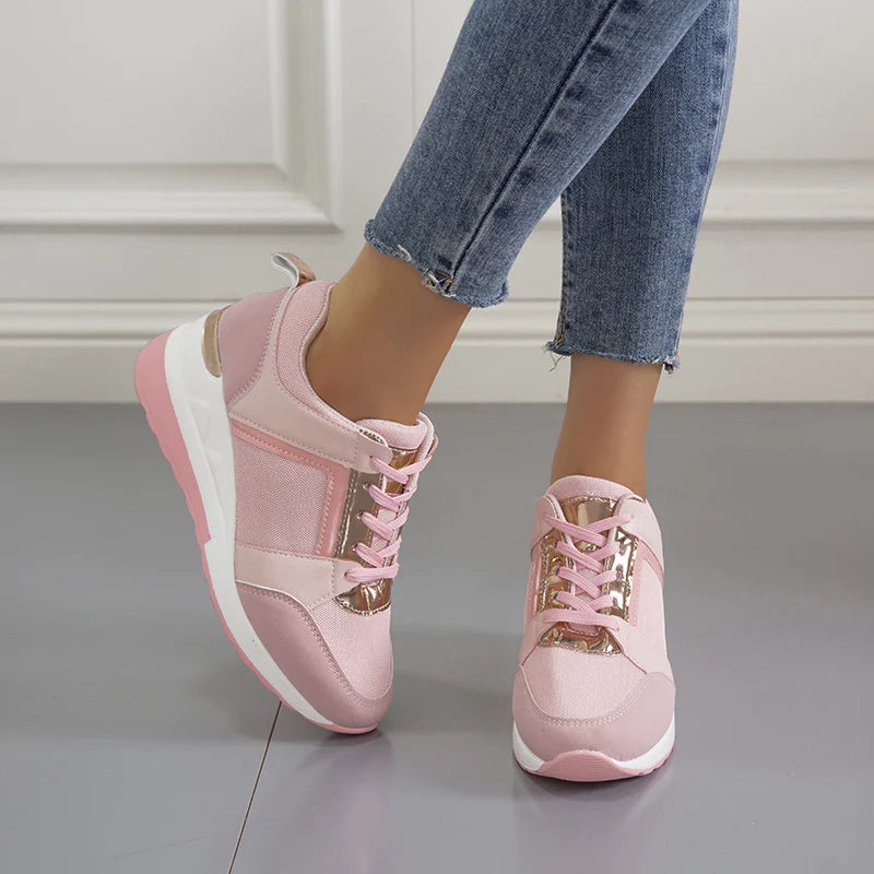Women's Sneakers - Wedge Heel - Lace-Up - Breathable Design - Modern Look