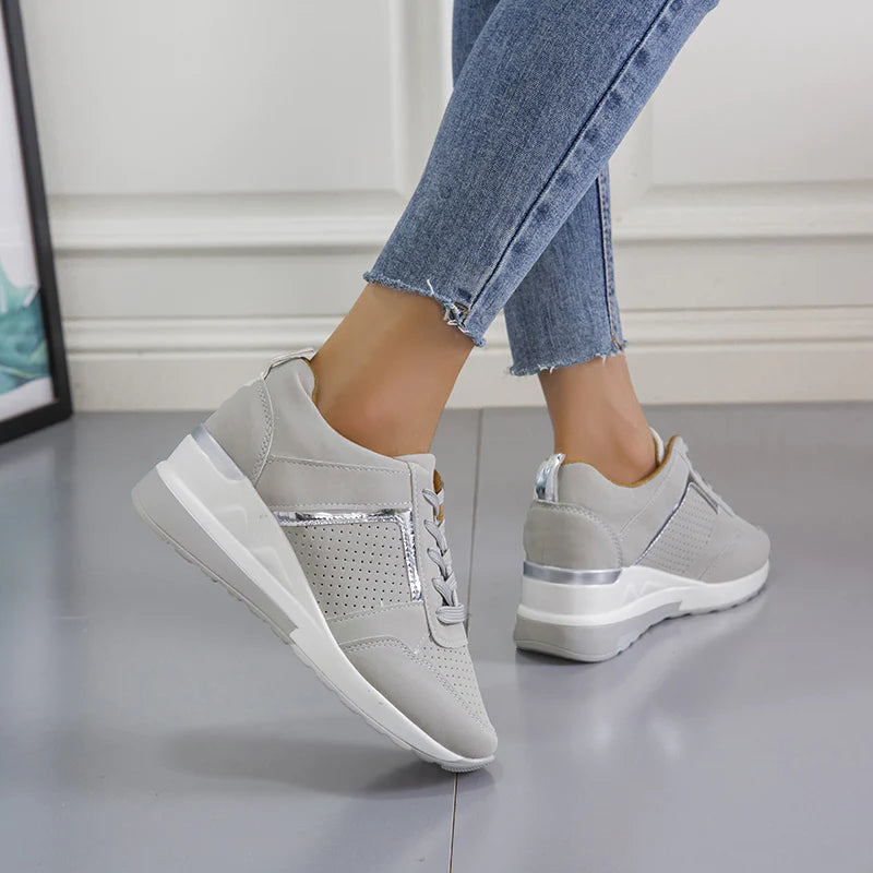Women's Sneakers - Wedge Heel - Lace-Up - Breathable Design - Modern Look