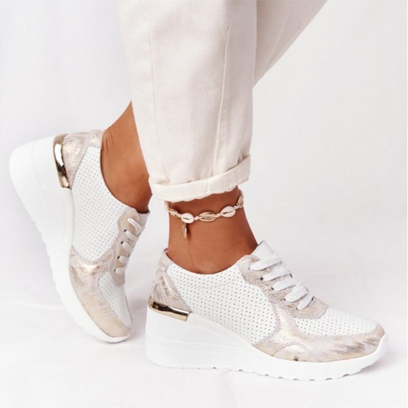 Women's Sneakers - Wedge Heel - Lace-Up - Breathable Design - Modern Look