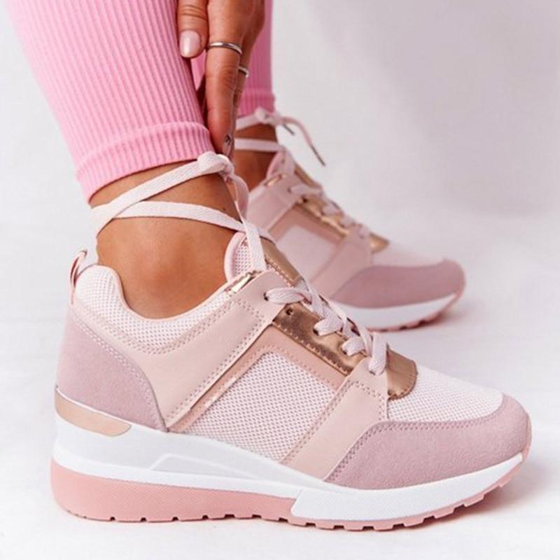Women's Sneakers - Wedge Heel - Lace-Up - Breathable Design - Modern Look