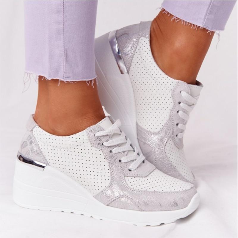Women's Sneakers - Wedge Heel - Lace-Up - Breathable Design - Modern Look