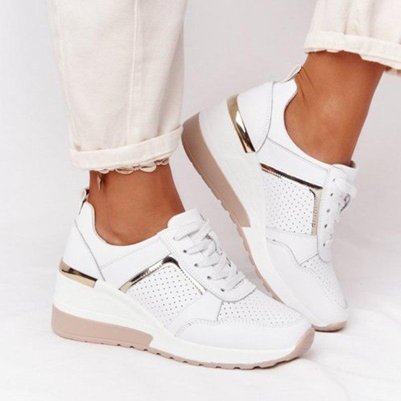Women's Sneakers - Wedge Heel - Lace-Up - Breathable Design - Modern Look