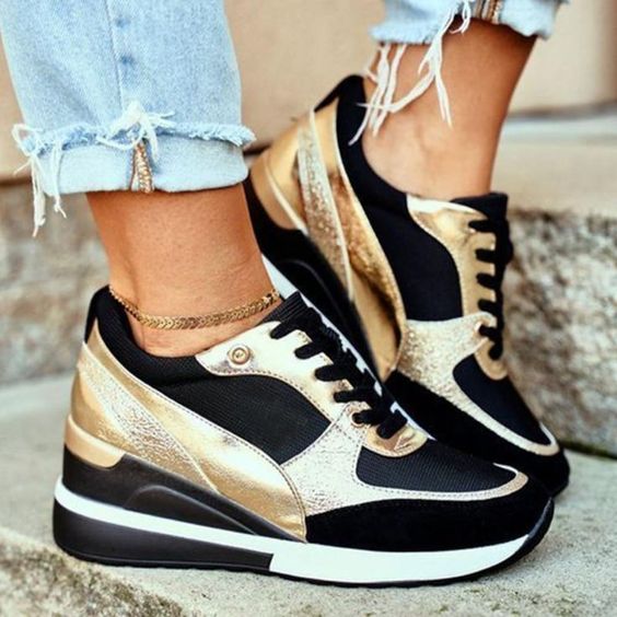 Women's Sneakers - Wedge Heel - Lace-Up - Breathable Design - Modern Look