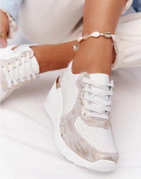 Women's Sneakers - Wedge Heel - Lace-Up - Breathable Design - Modern Look