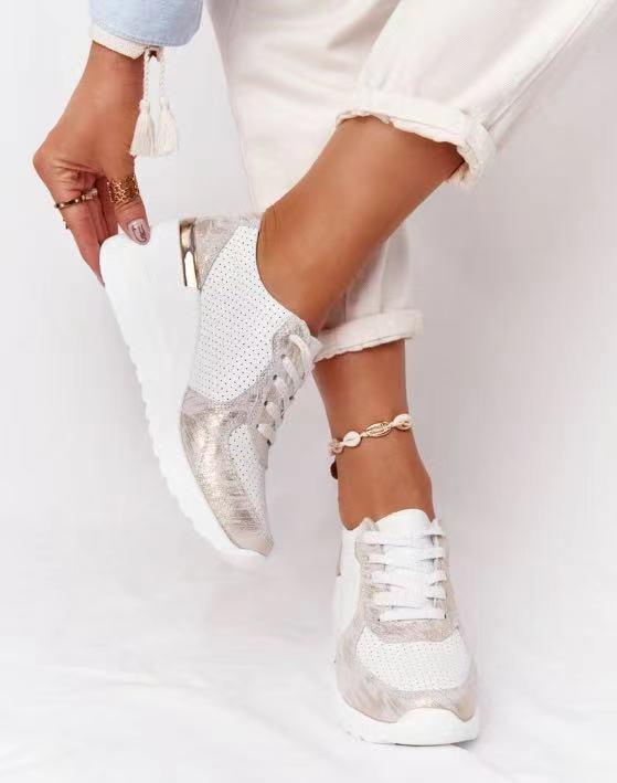 Women's Sneakers - Wedge Heel - Lace-Up - Breathable Design - Modern Look