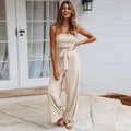 Women's Jumpsuit - Strapless - Waistband - Wide Leg Width - Elegant and Comfortable