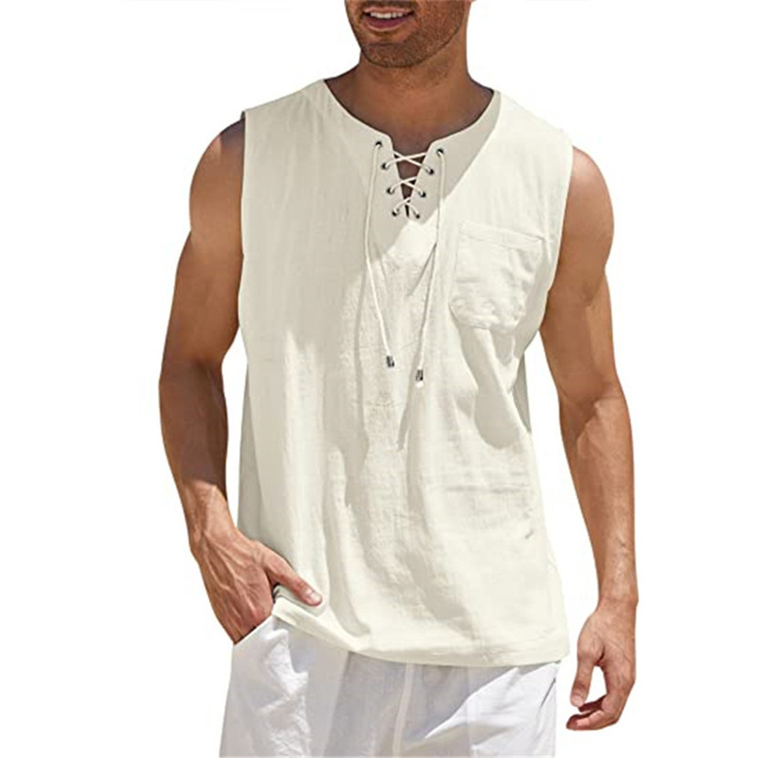 Cotton Blend Relaxed Lace-Up Sleeveless Shirt