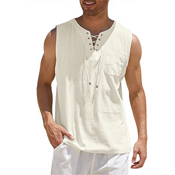 Cotton Blend Relaxed Lace-Up Sleeveless Shirt