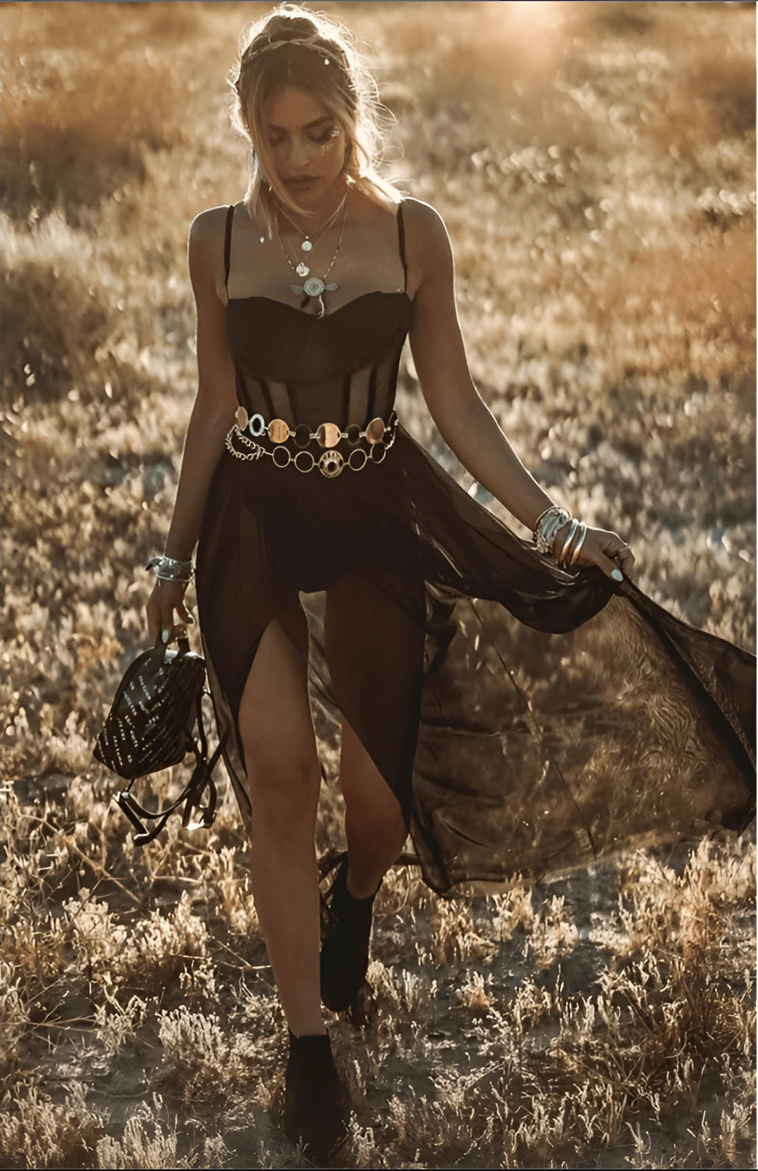 Adjustable Sheer High Slit Dress