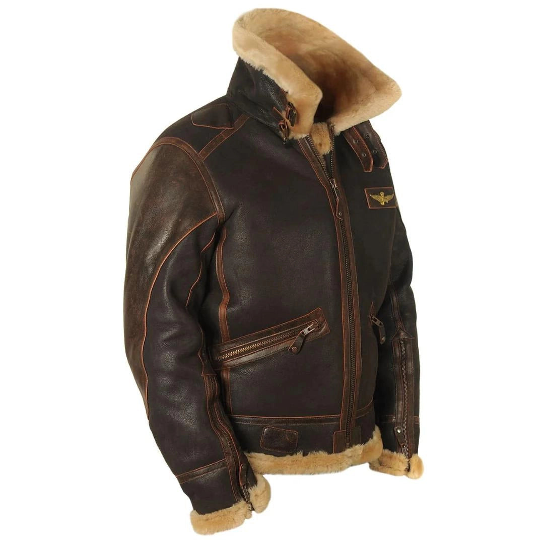 Relaxed Fit Spread Collar Leather Bomber Jacket