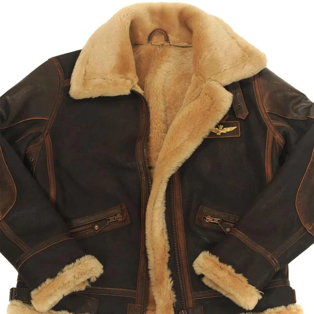 Relaxed Fit Spread Collar Leather Bomber Jacket