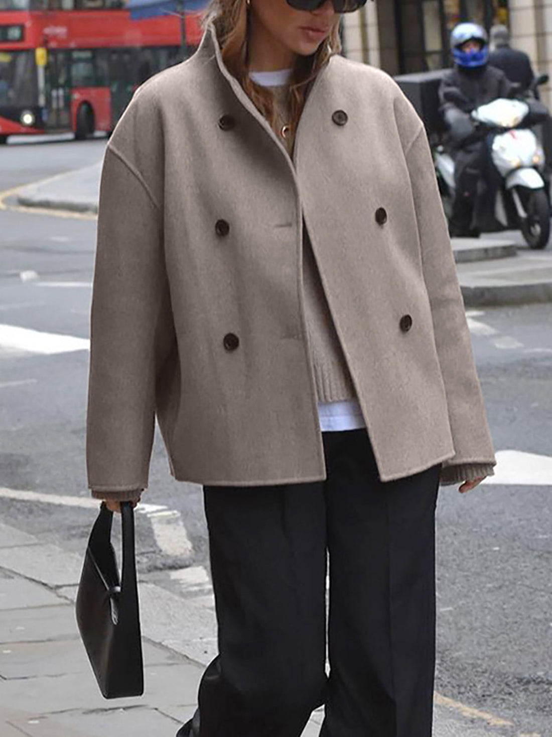 Wool Double-Breasted Stand-Up Collar Jacket