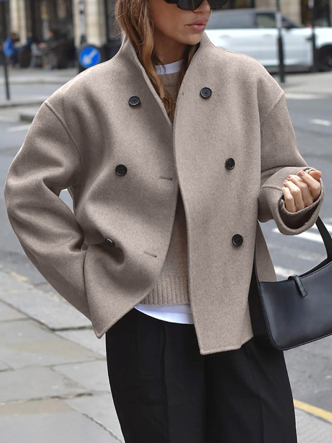 Wool Double-Breasted Stand-Up Collar Jacket