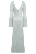 Women's Maxi Dress - Crochet Knit - V-Neck - Long Sleeves - Bohemian Elegant Look