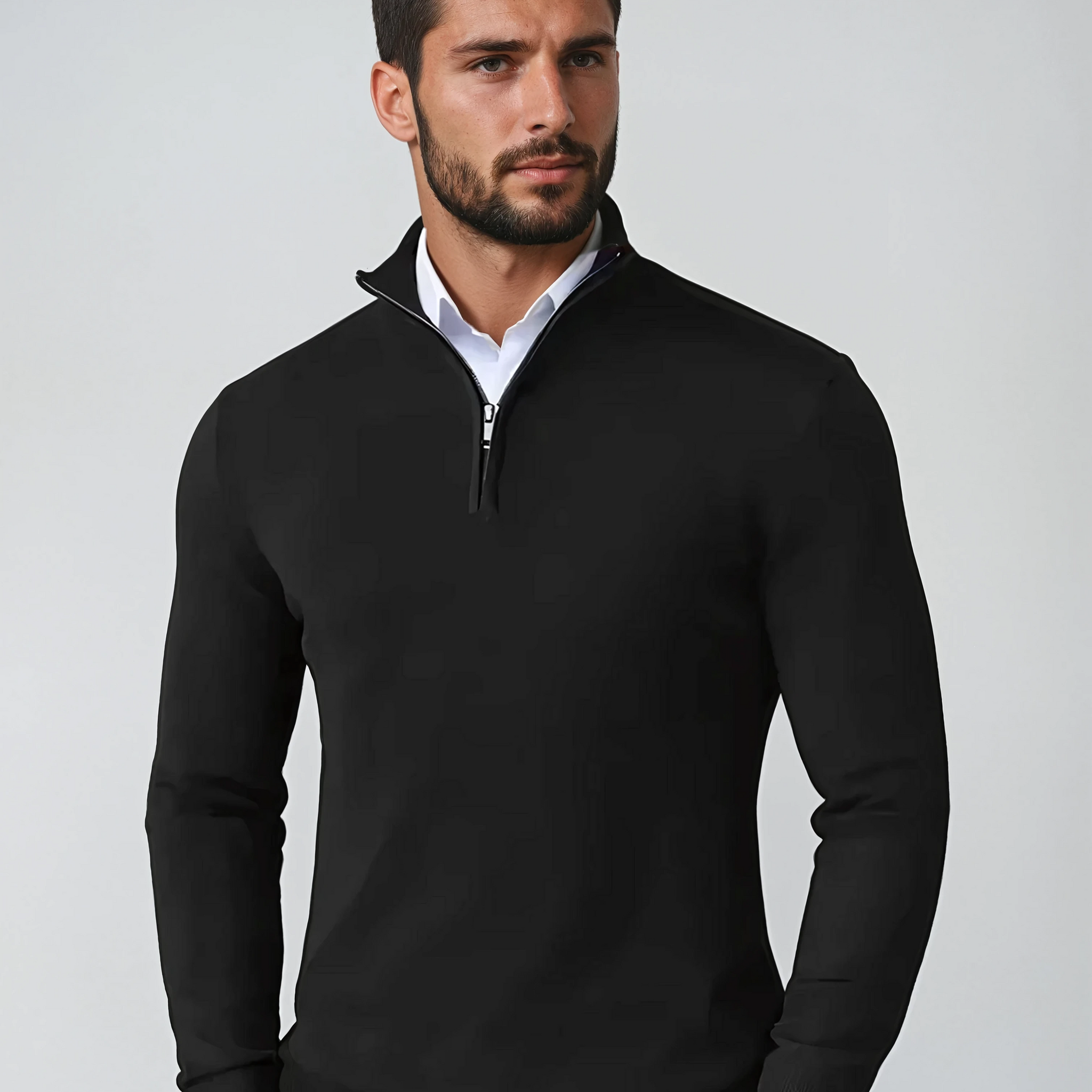 Cotton Blend Zip Collar Knit Pullover