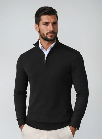 Cotton Blend Zip Collar Knit Pullover