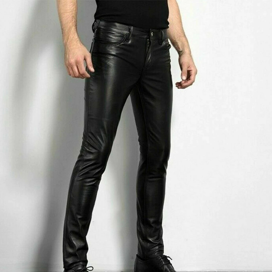 Imitation Leather Slim Fit Pants