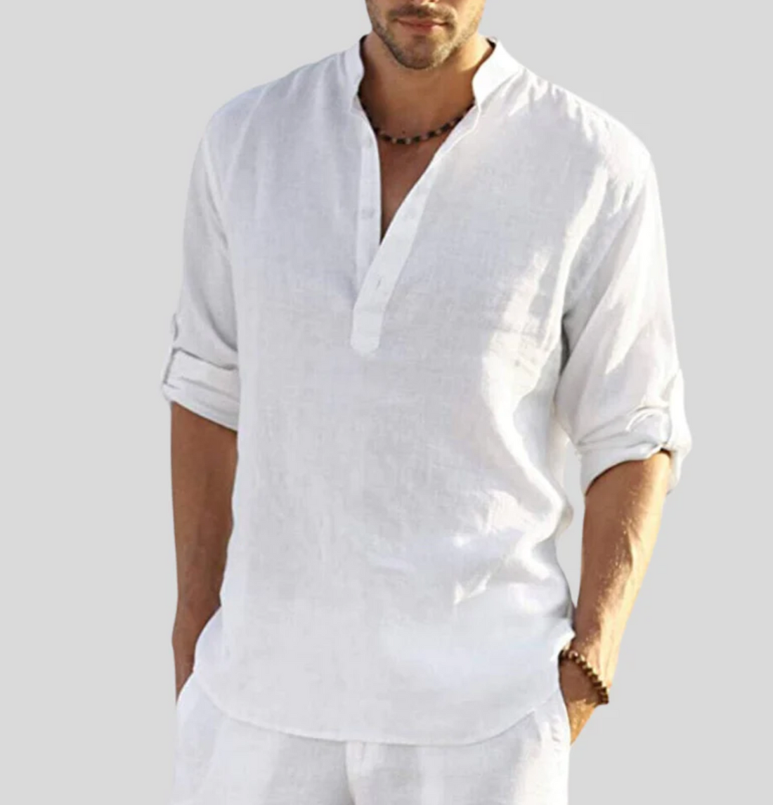 Natural Fibers Relaxed Fit Mandarin Collar Shirt