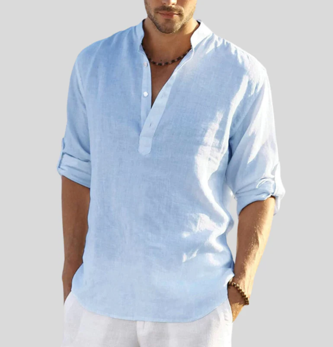 Men's Shirt – Relaxed Fit – Natural Fibers – Mandarin Collar – Long Sleeves