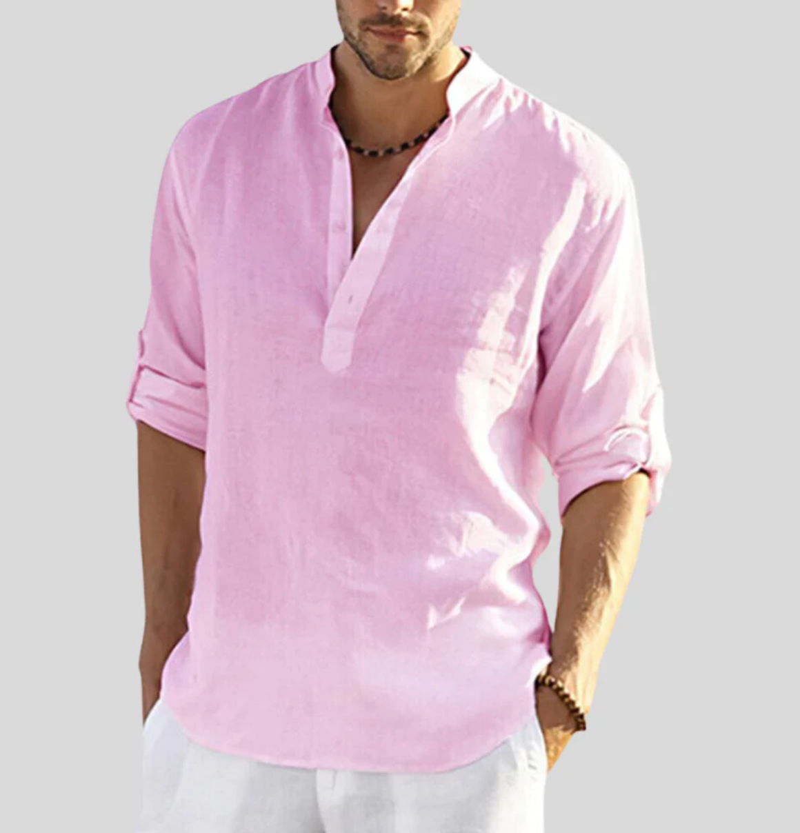 Men's Shirt – Relaxed Fit – Natural Fibers – Mandarin Collar – Long Sleeves