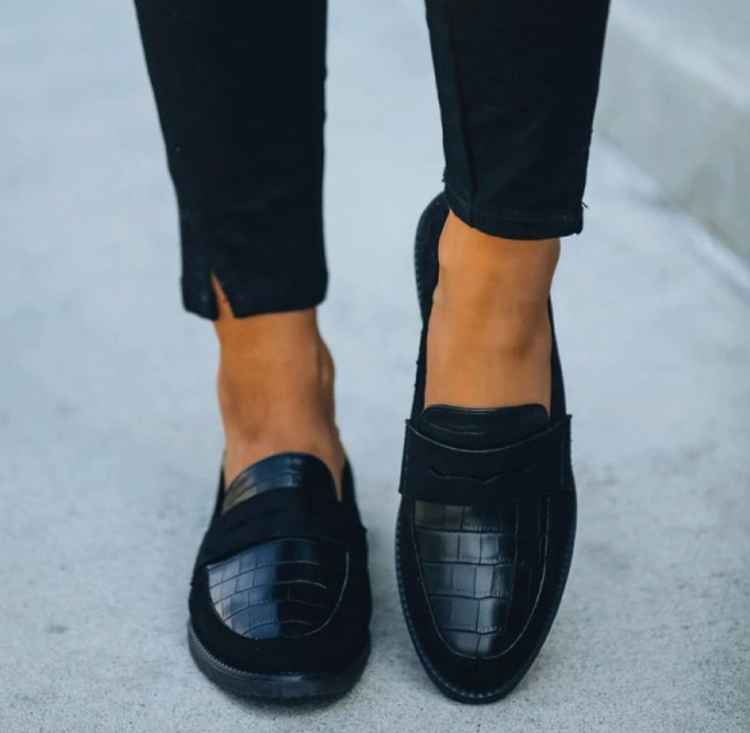 Dame Loafers - Læder med Krokodillemønster - Komfortabel Slip-on - Elegant Design