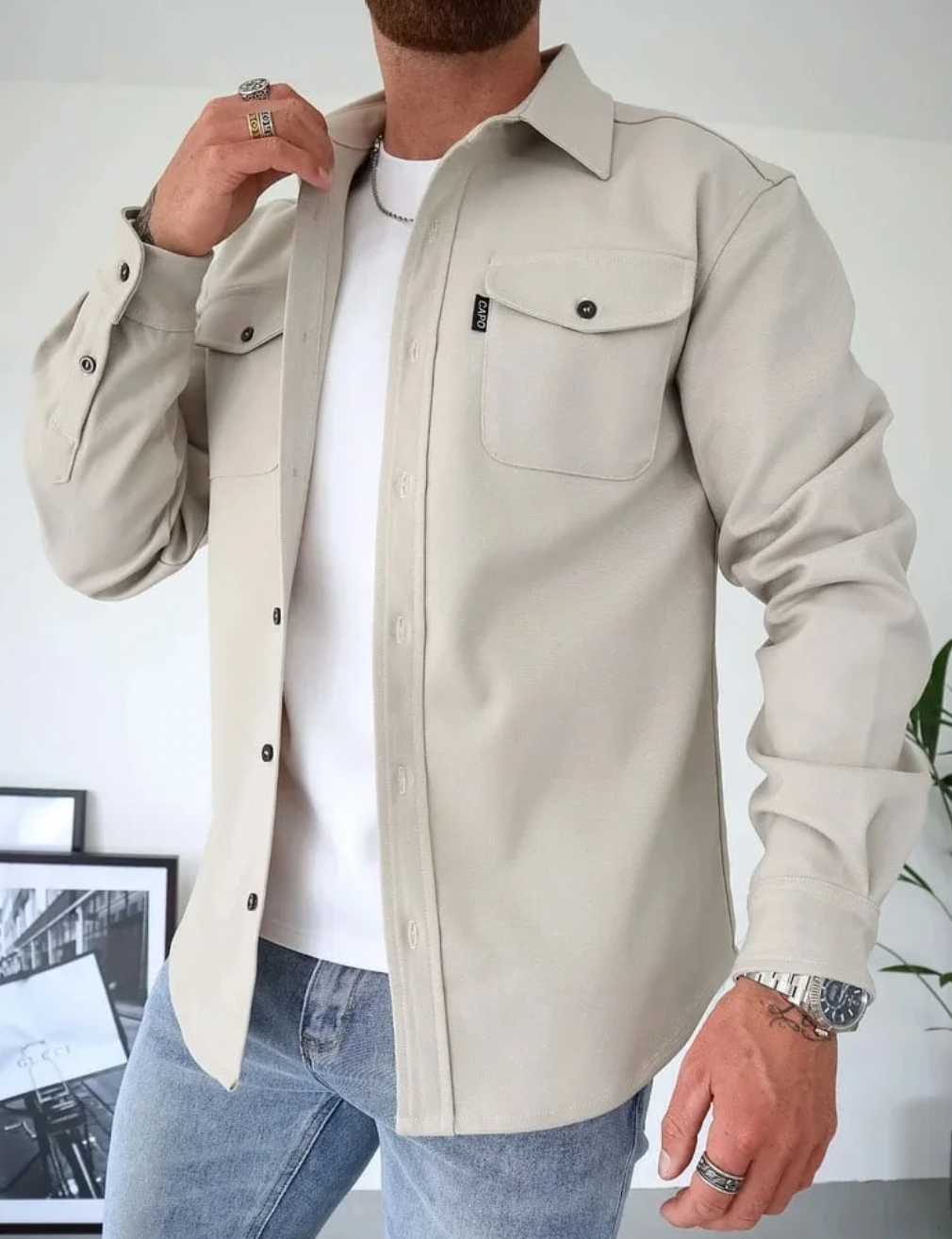 Men's Shirt Jacket – Cotton – Button Closure – Chest Pockets – Long-Sleeved Casual Look