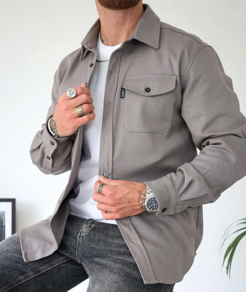 Men's Shirt Jacket – Cotton – Button Closure – Chest Pockets – Long-Sleeved Casual Look