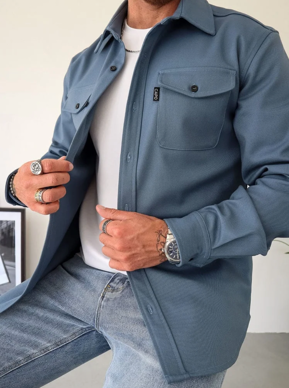 Men's Shirt Jacket – Cotton – Button Closure – Chest Pockets – Long-Sleeved Casual Look